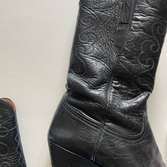 Vintage Lucchese Black Leather Classic Western Cowboy Boots 10/11 - Picture 5 of 15